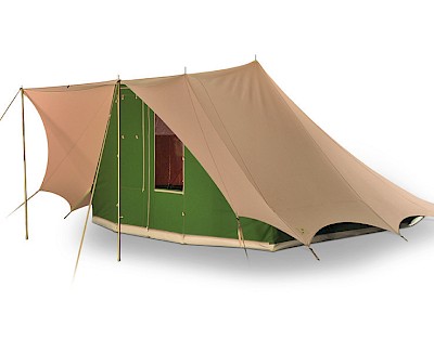 Cotton pyramid tent Bedouin 340 beige/green with sewn in groundsheet DEMO TENT