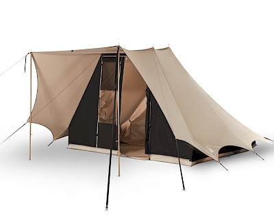 Cotton pyramid tent Bedouin 300 sand/black with sewn in groundsheet