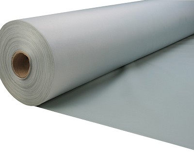 Fire-retardant polyester fabric, waterproof, u.v.-resistant, light grey, 265 gr/m², 155 cm