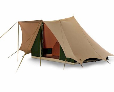 Cotton pyramid tent Bedouin 280 with sewn in groundsheet, sand/dark green SHOWMODEL